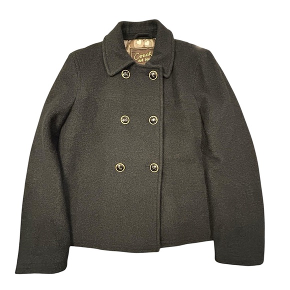 Coach 1941 Women's Charcoal Peacoat Wool Blend Gold Rim Buttons Heart Liner Sm - Picture 2 of 16